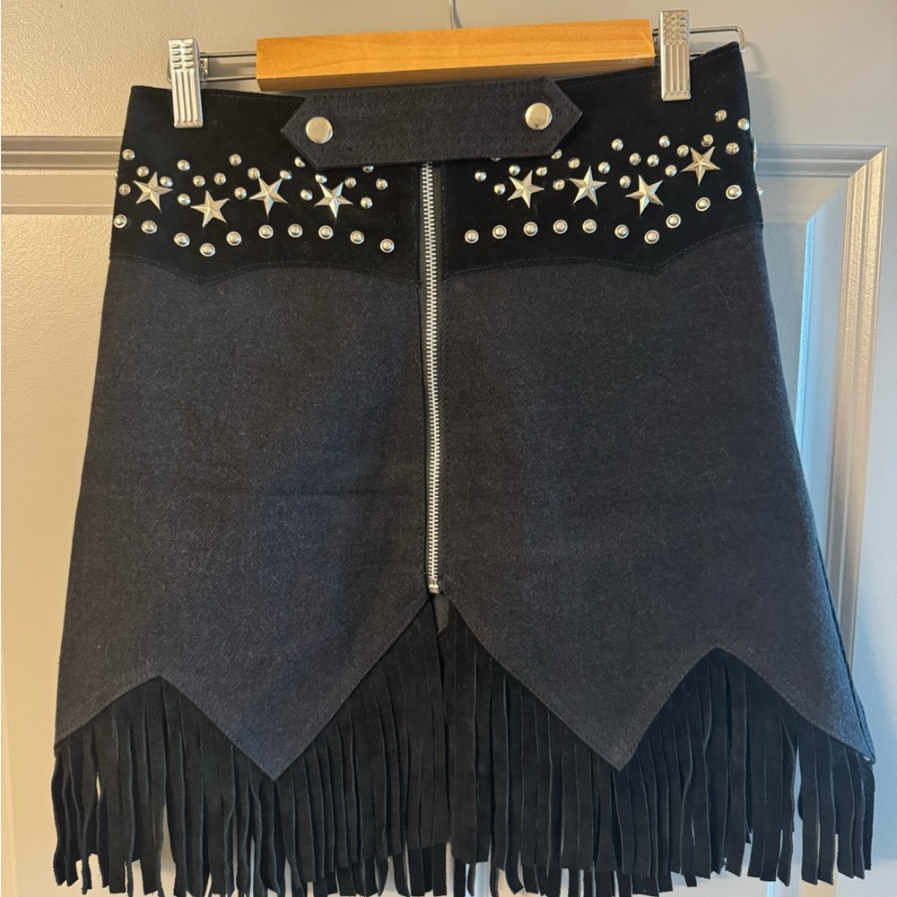 Black Fringe Skirt with Star Embellishments